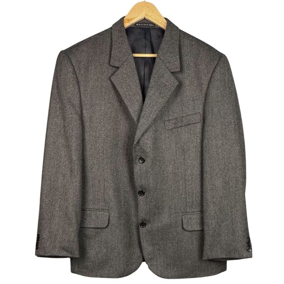 Croft &‎ Barrow Blazer Jacket Worsted Lambswool Herringbone 42R Gray Brown Retro - Picture 1 of 8